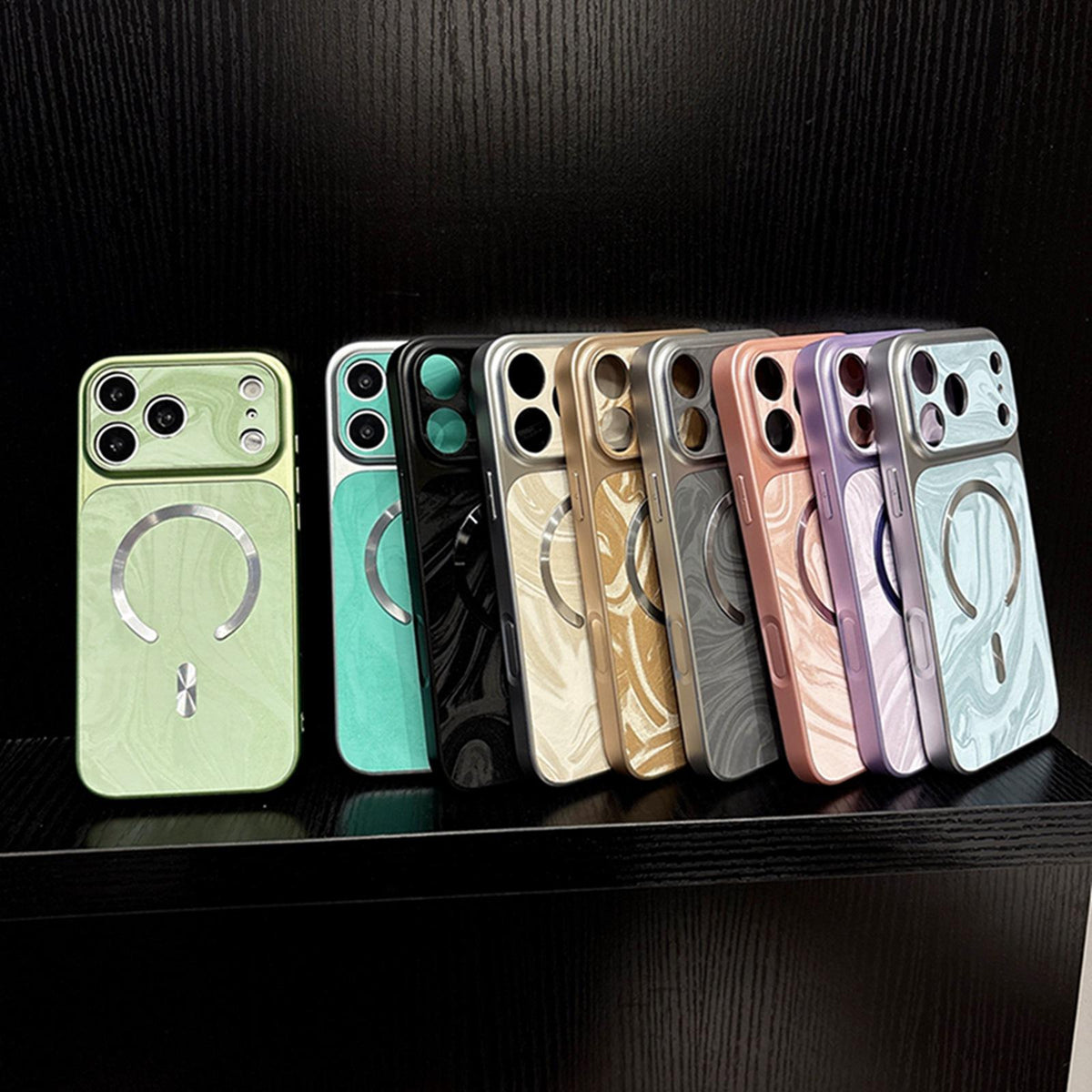 Compatible with iPhone 18 Pro Max Water Ripple PC Magnetic Vegan Leather Phone Case - White