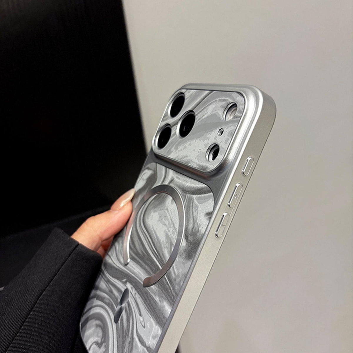 Compatible with iPhone 18 Pro Water Ripple PC Magnetic Vegan Leather Phone Case - Cyan