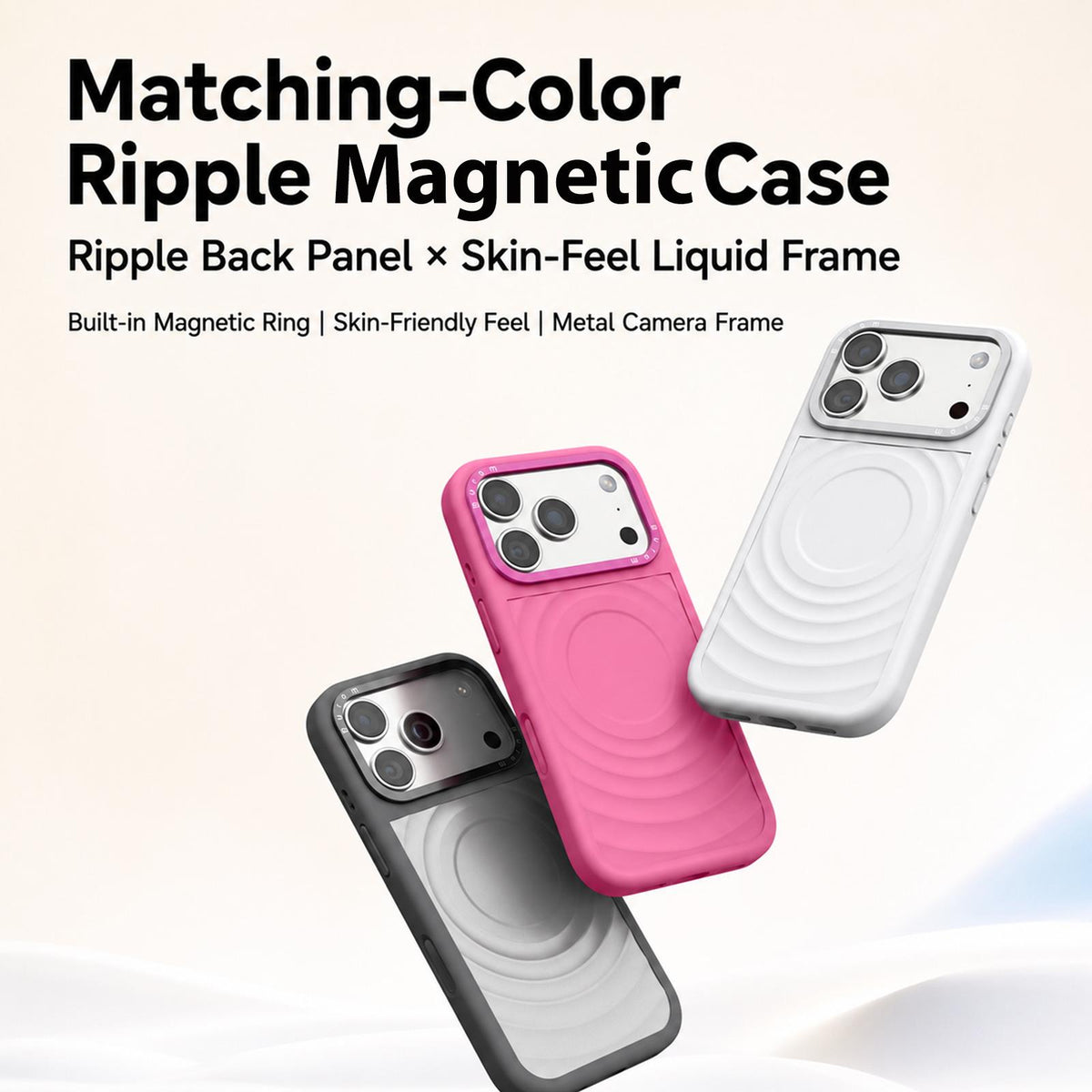Compatible with iPhone 18 Pro Max Liquid Silicone Frame Dual-Layer Ripple Back Panel Magnetic Phone Case - Red