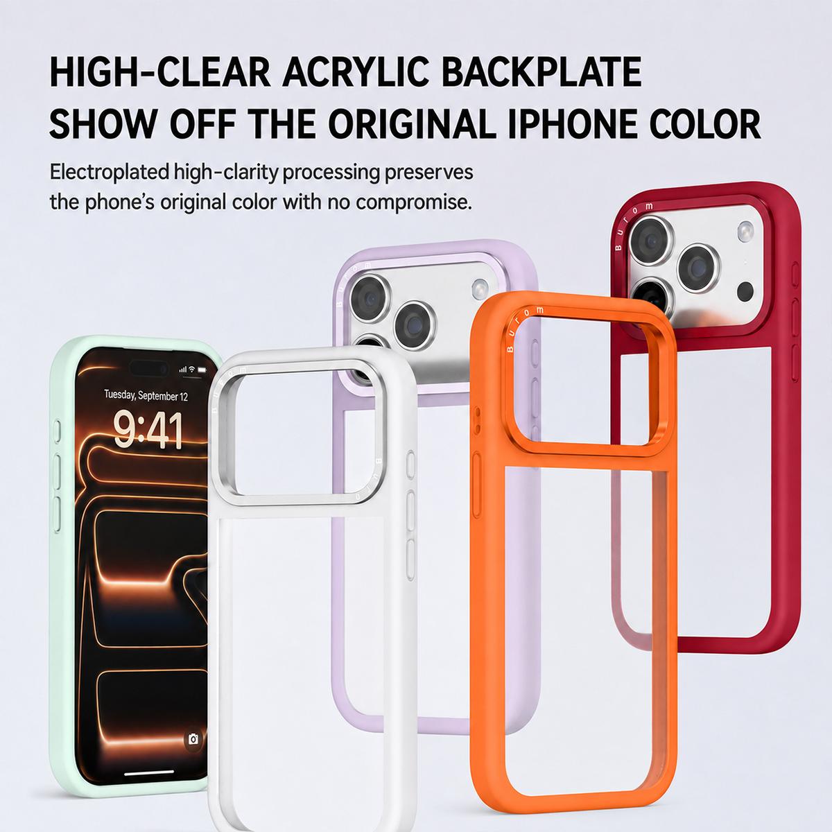 Compatible with iPhone 18 Pro Max Liquid Silicone Frame Dual-Layer Clear Acrylic Back Panel Phone Case - Rose Pink