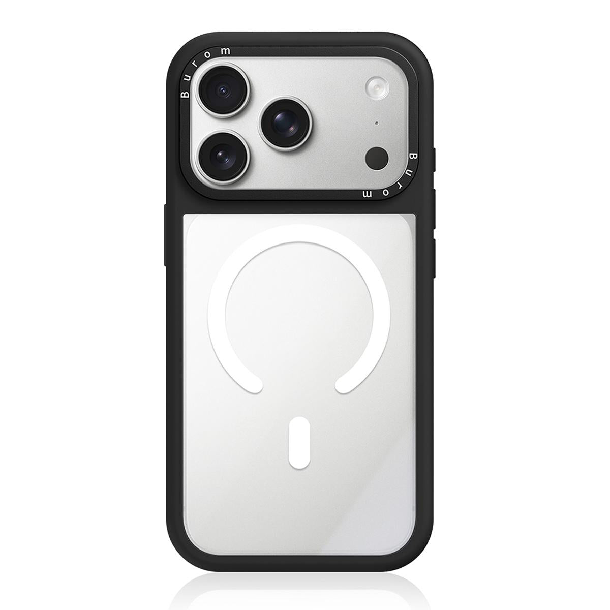 Compatible with iPhone 18 Pro Max Liquid Silicone Frame Dual-Layer Clear Back Panel Magnetic Phone Case - Black