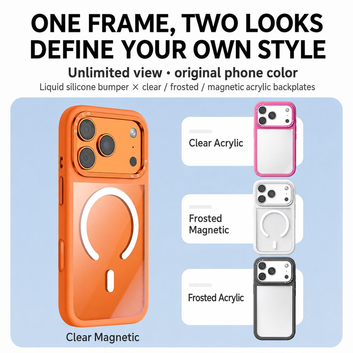 Compatible with iPhone 18 Pro Max Liquid Silicone Frame Dual-Layer Clear Back Panel Magnetic Phone Case - Black