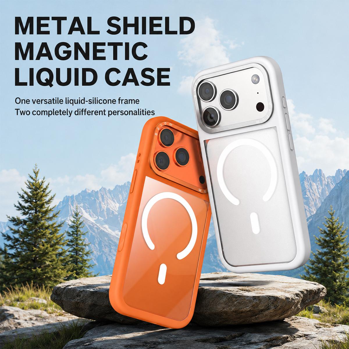 Compatible with iPhone 18 Pro Max Liquid Silicone Frame Dual-Layer Clear Back Panel Magnetic Phone Case - Grey