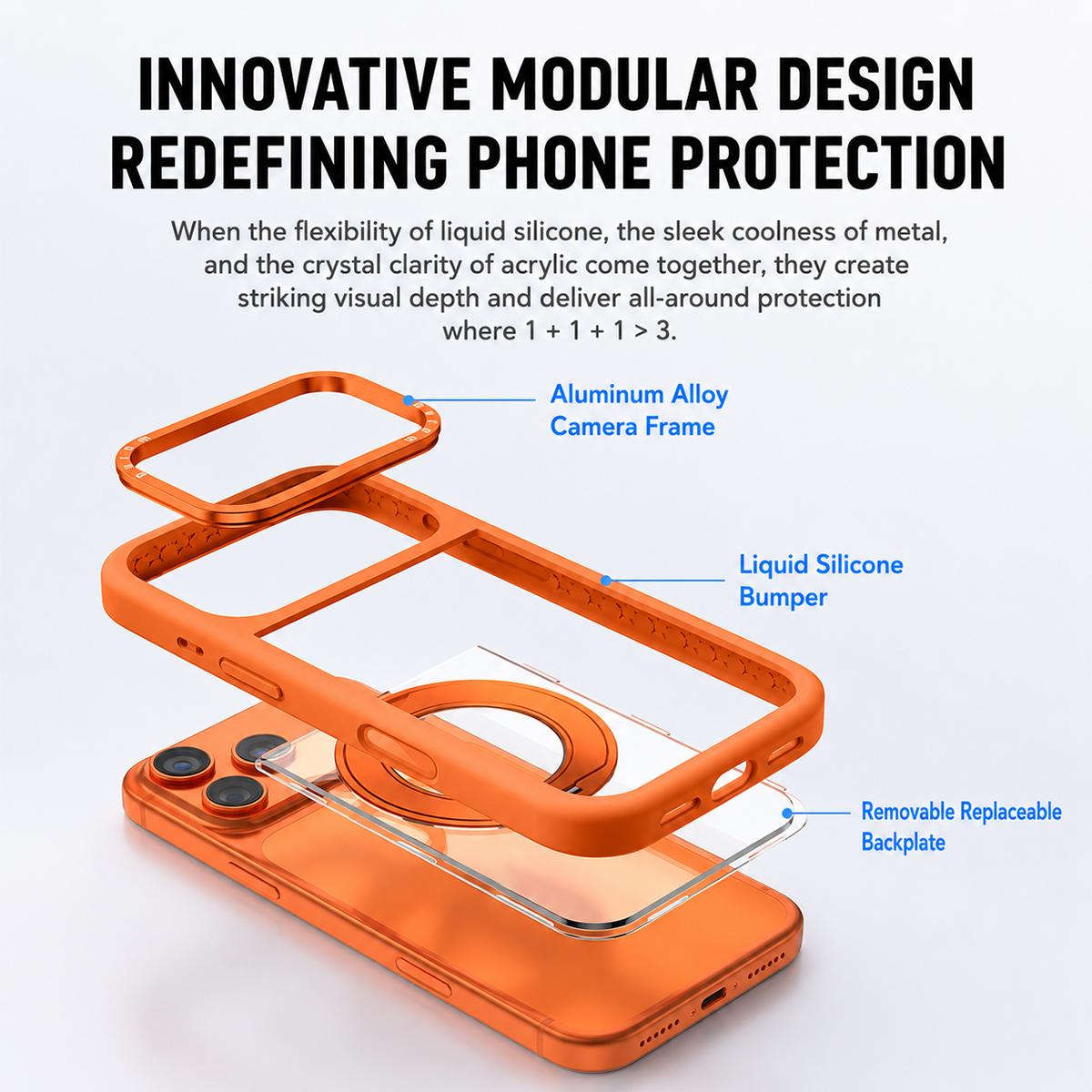 Compatible with iPhone 18 Pro Max Liquid Silicone Frame Dual-Layer Clear Back Panel Rotatable Magnetic Holder Phone Case - Light Pink