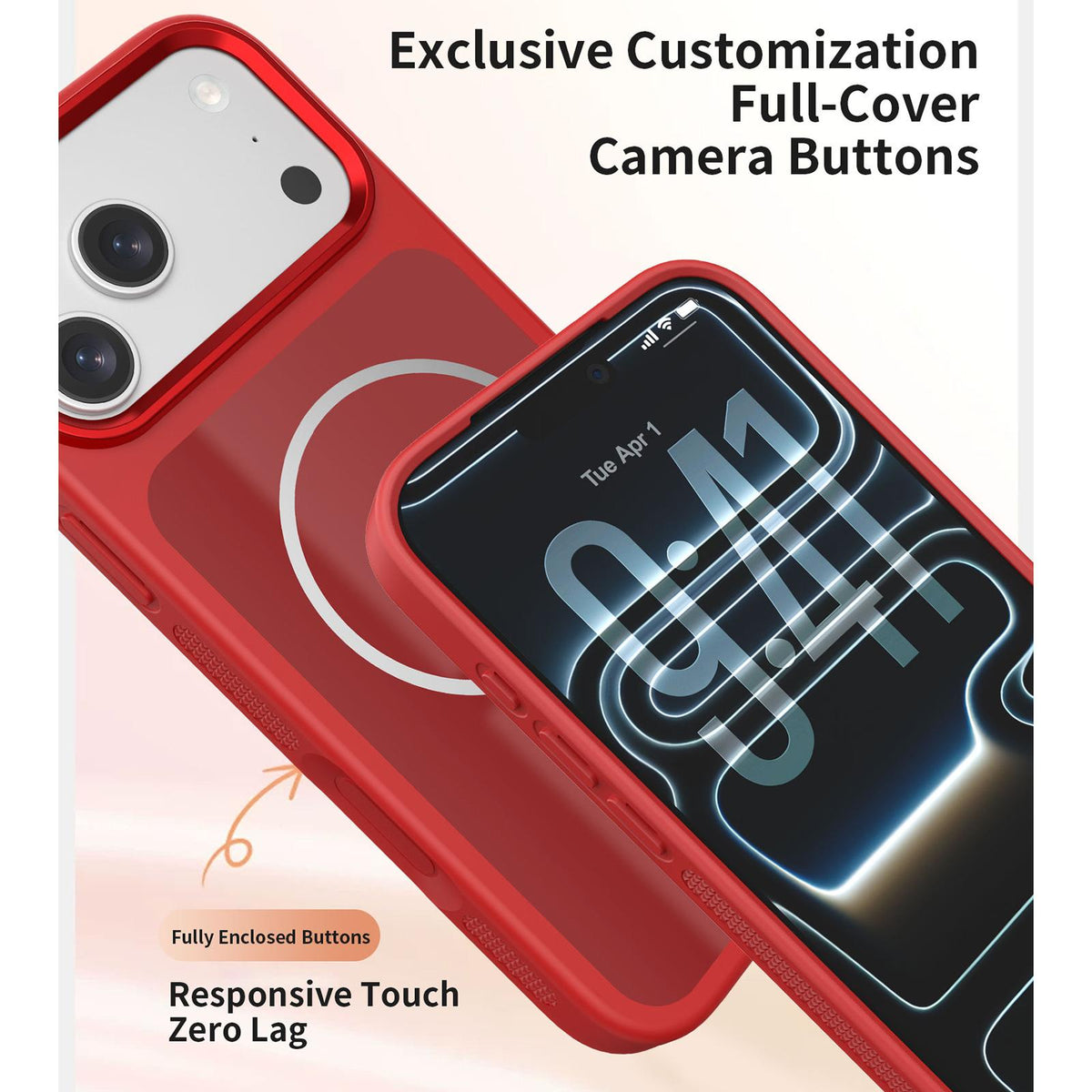 Compatible with iPhone 18 Pro Max Color Contrast Magnetic Phone Case with Wrist Strap - Red