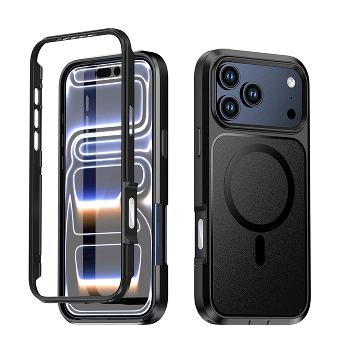Compatible with iPhone 18 Pro Max Silicone Magnetic Anti-drop Protective Phone Case - Black + Black