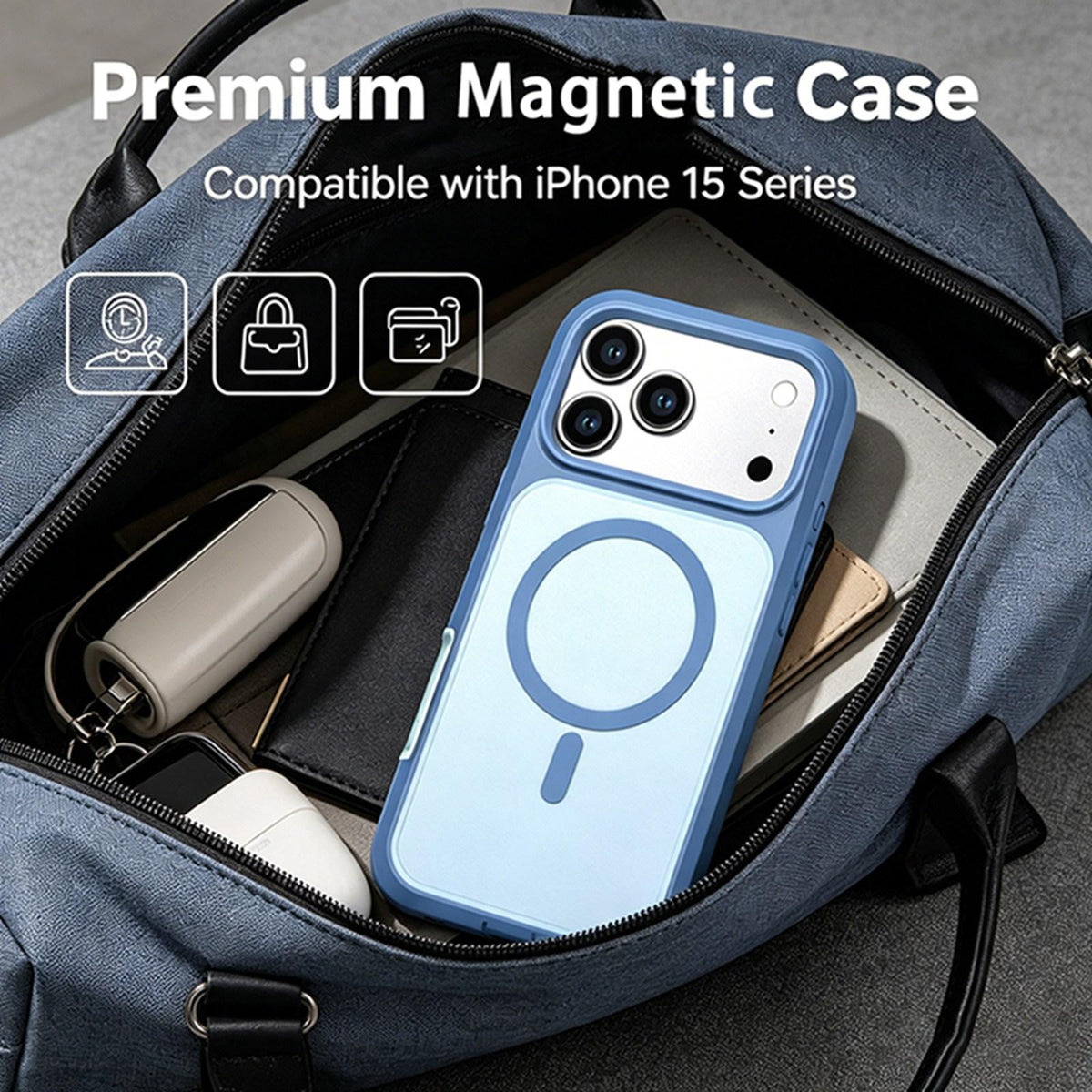 Compatible with iPhone 18 Pro Max Silicone Magnetic Anti-drop Protective Phone Case - Light Blue