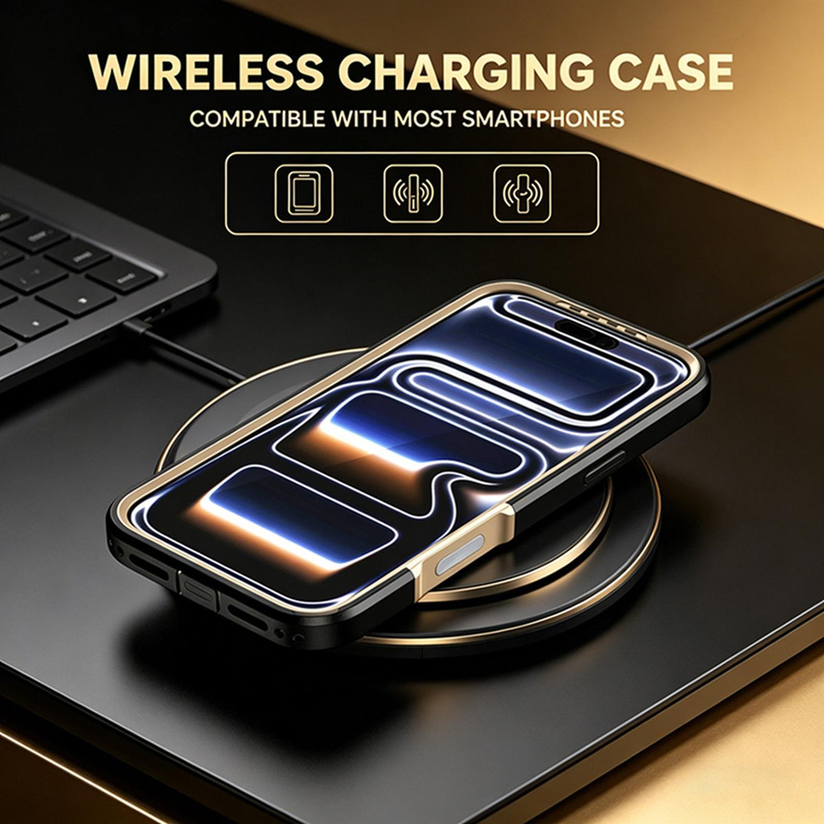 Compatible with iPhone 18 Pro Silicone Magnetic Anti-drop Protective Phone Case - Black + Gold