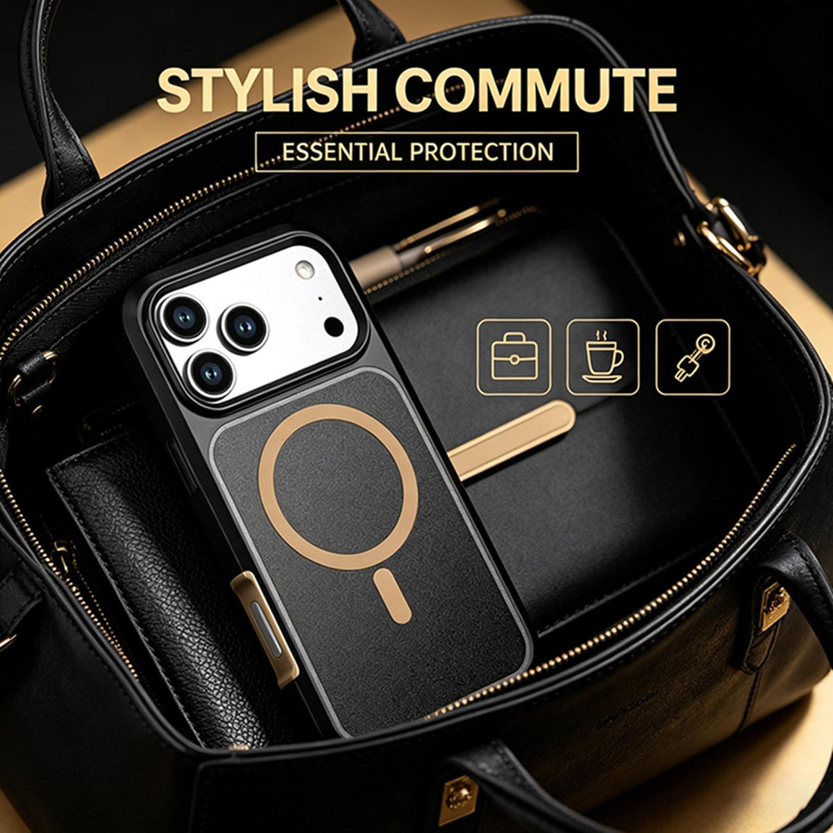Compatible with iPhone 18 Pro Silicone Magnetic Anti-drop Protective Phone Case - Black + Gold