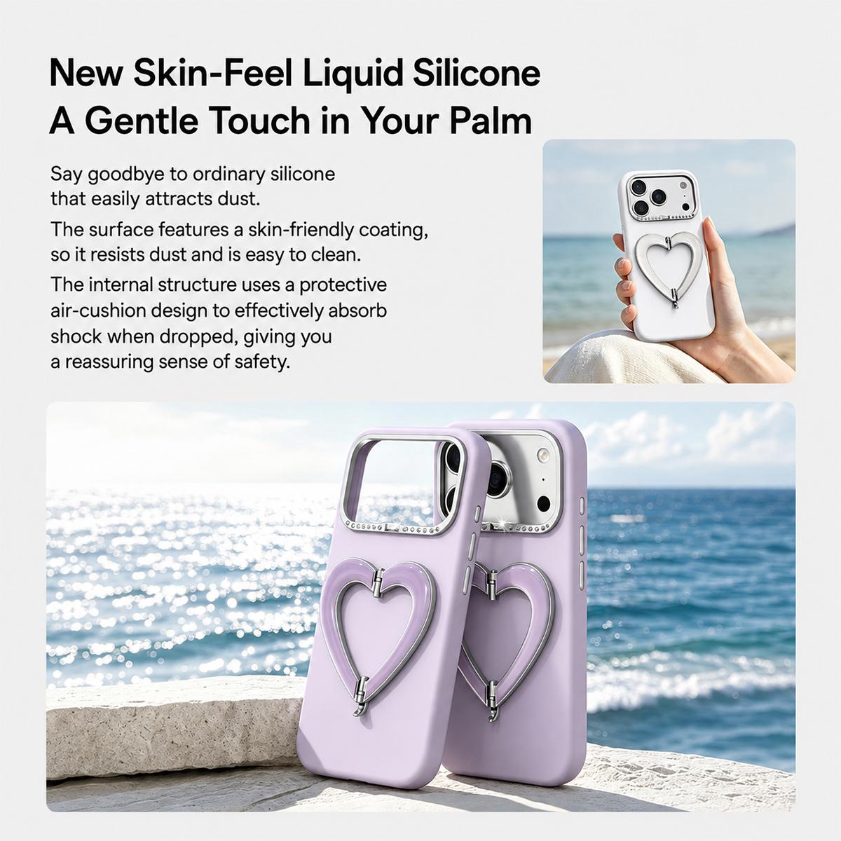 Compatible with iPhone 18 Pro Liquid Silicone Metal Heart-Shaped Kickstand Phone Case - Yellow
