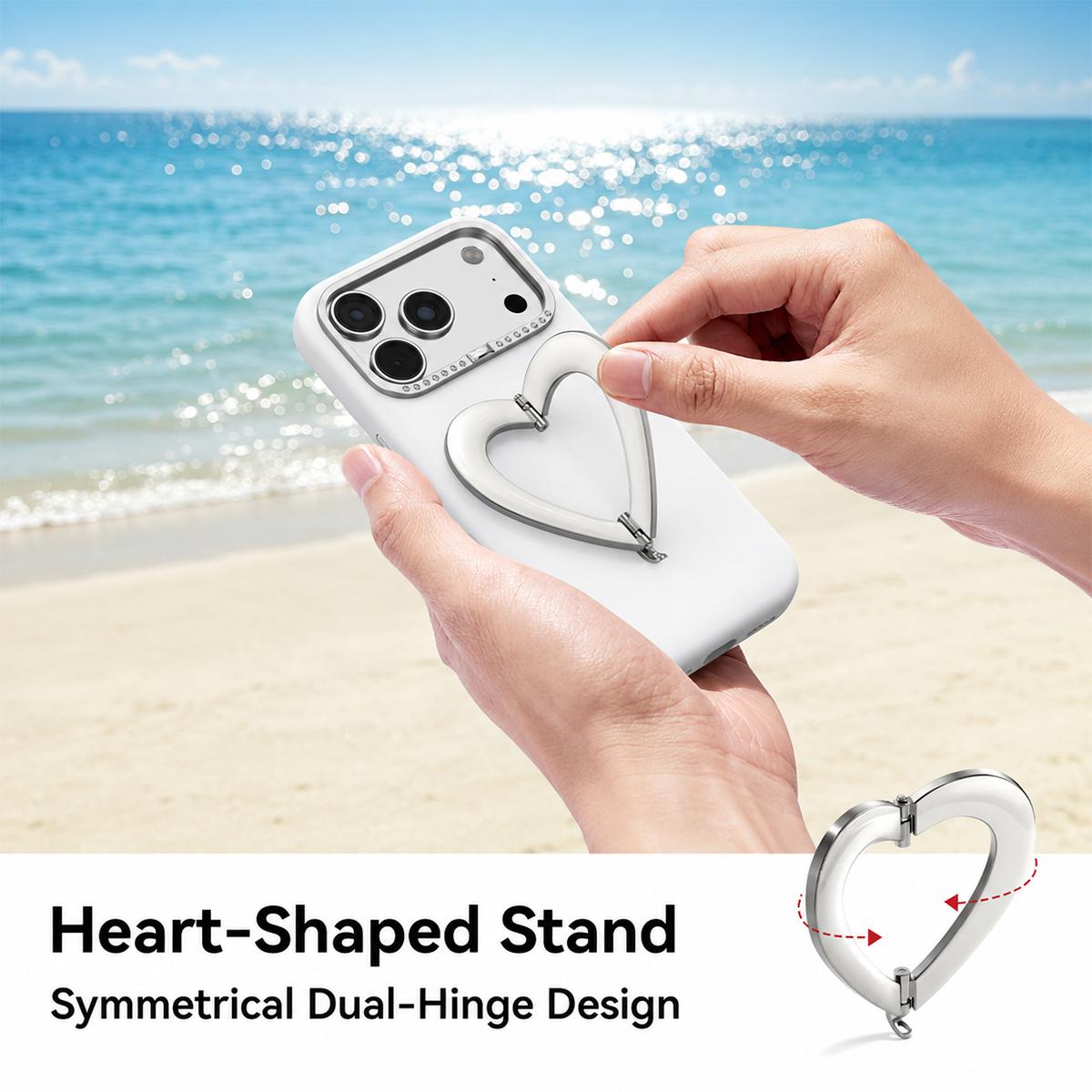 Compatible with iPhone 18 Pro Max Liquid Silicone Metal Heart-Shaped Kickstand Phone Case - Orange