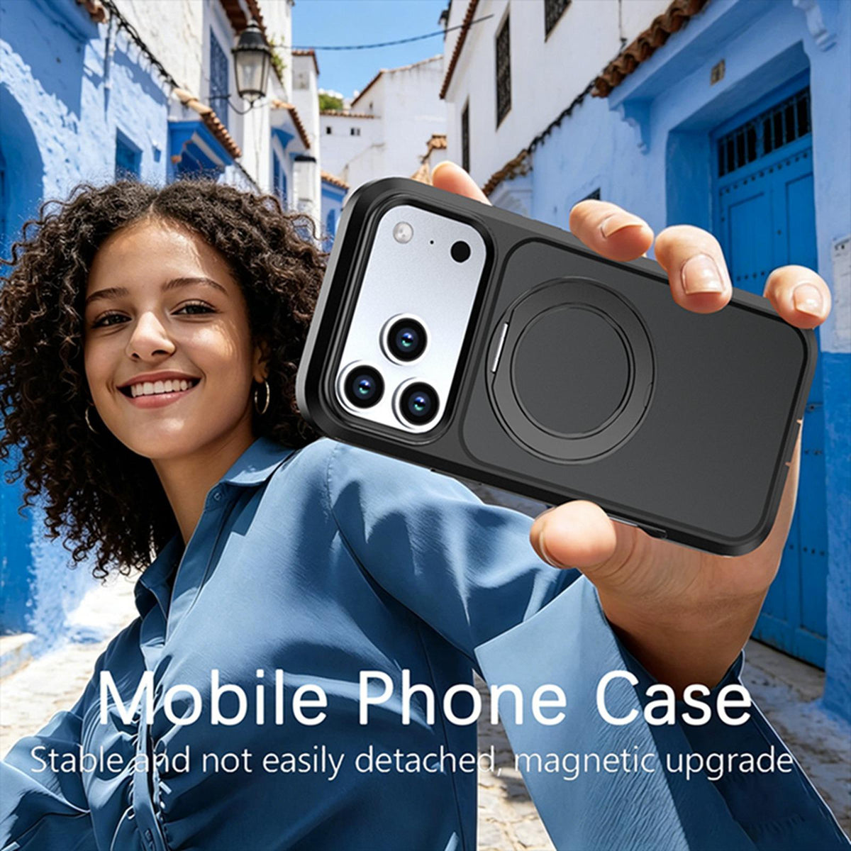 Compatible with iPhone 18 Pro Silicone Magnetic Anti-drop Protective Phone Case with 360 Rotating Holder - Black