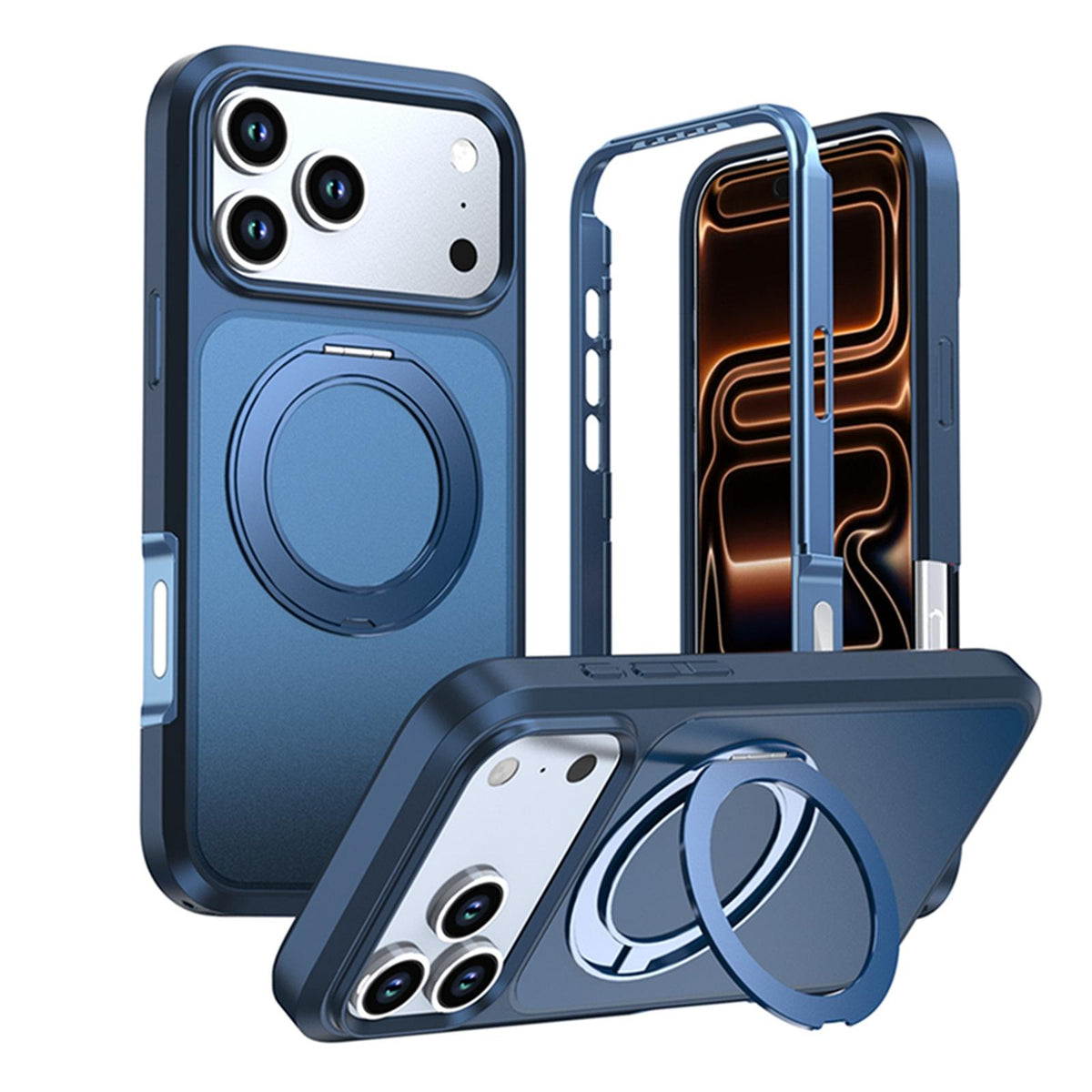Compatible with iPhone 18 Pro Silicone Magnetic Anti-drop Protective Phone Case with 360 Rotating Holder - Blue