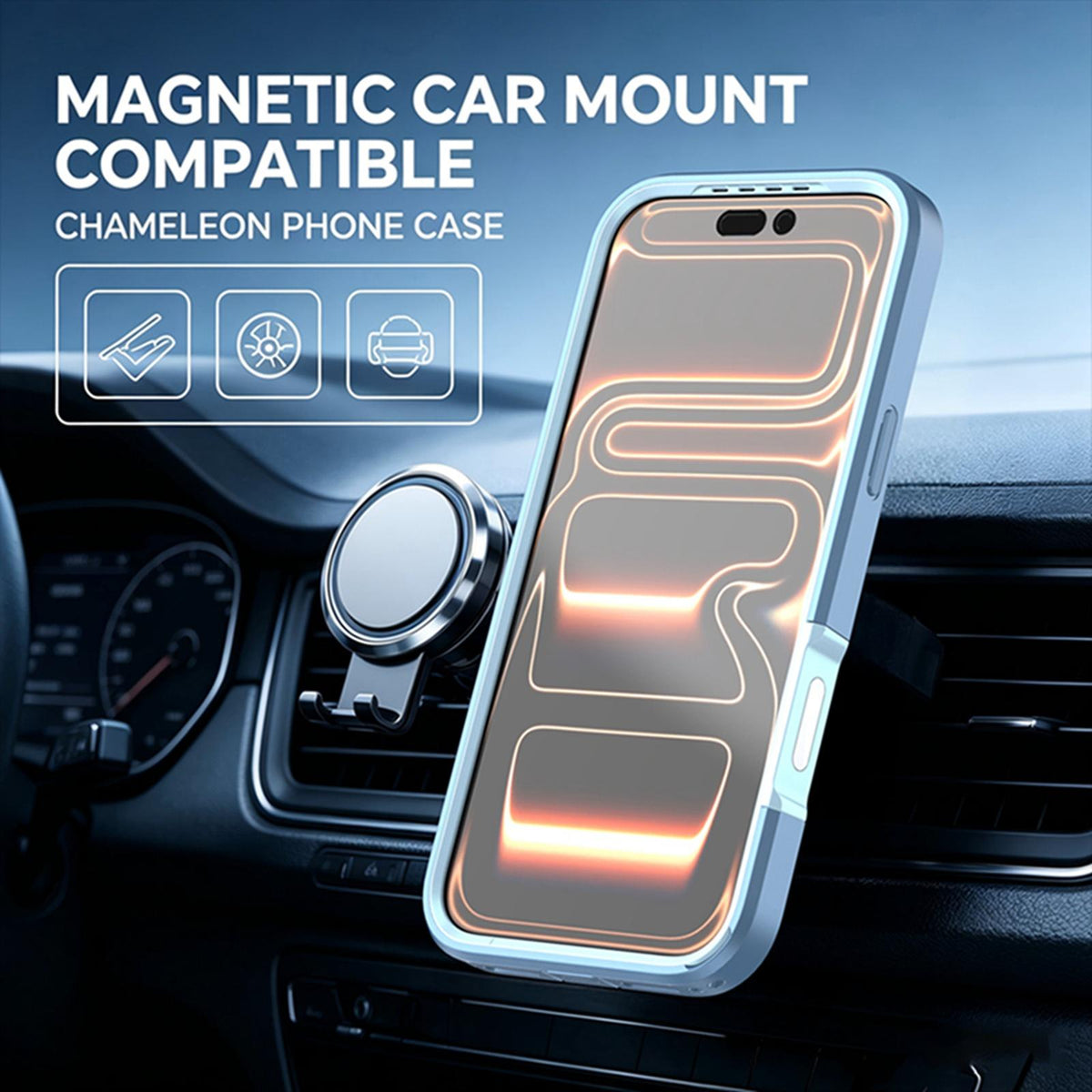 Compatible with iPhone 18 Pro Max Silicone Magnetic Anti-drop Protective Phone Case with 360 Rotating Holder - Ice Blue