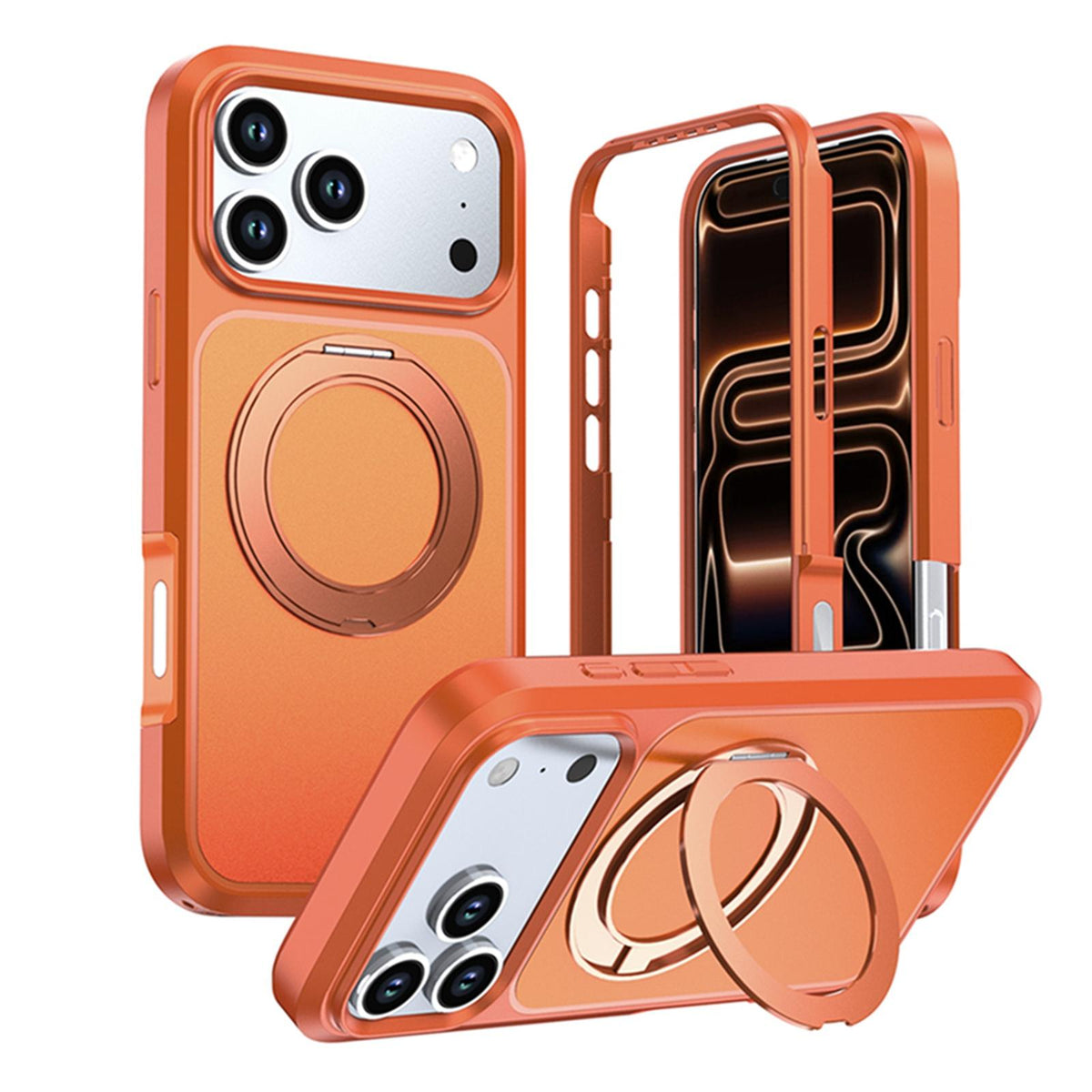 Compatible with iPhone 18 Pro Max Silicone Magnetic Anti-drop Protective Phone Case with 360 Rotating Holder - Orange