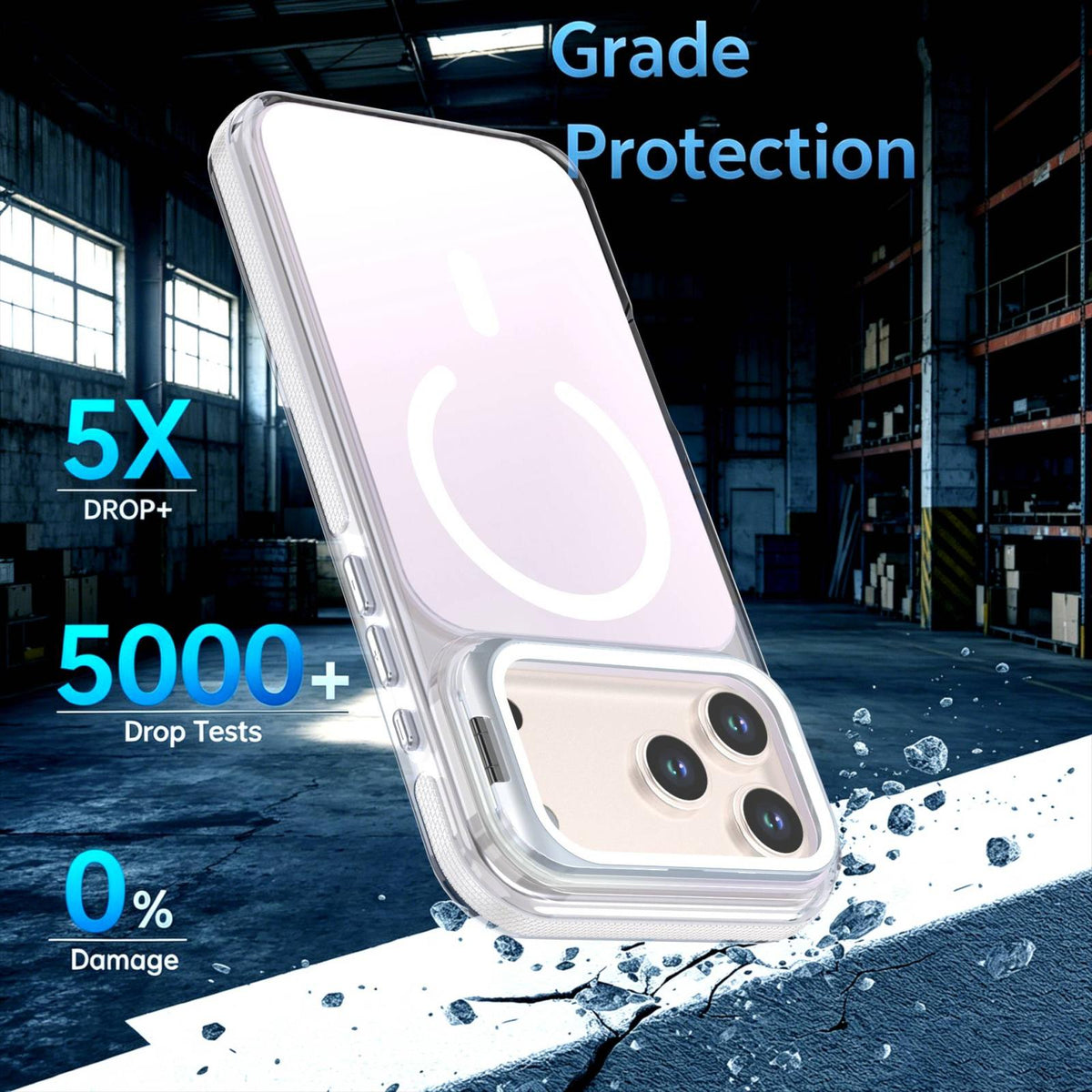 Compatible with iPhone 18 Pro Max Chameleon Gen2 Lens Cover Kickstand Magnetic Phone Case - White