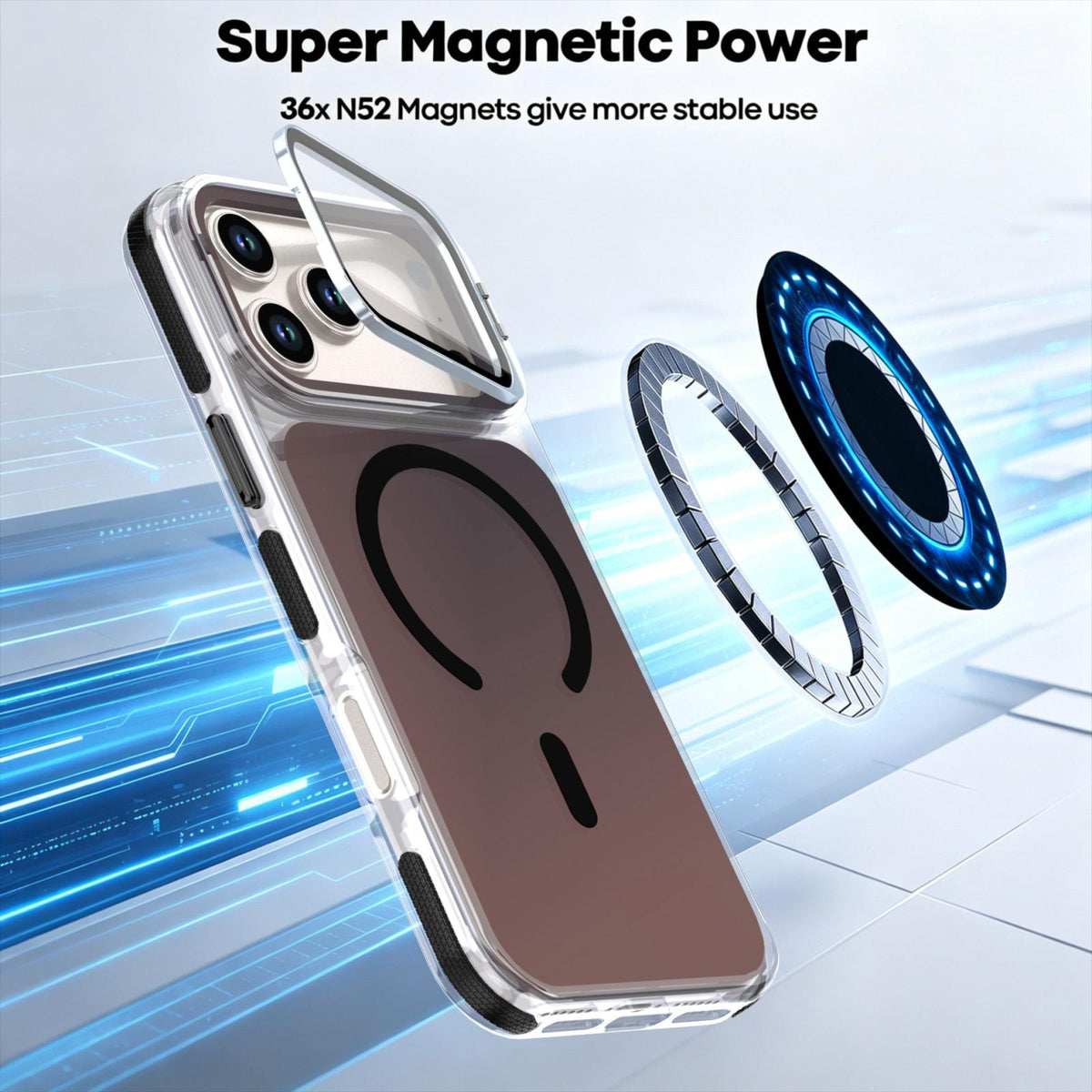 Compatible with iPhone 18 Pro Max Chameleon Gen2 Lens Cover Kickstand Magnetic Phone Case - Black