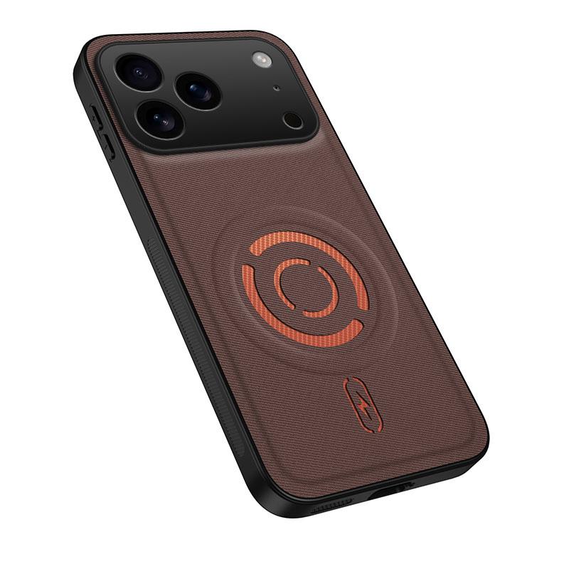 Compatible with iPhone 18 Pro Max WANLONFENG Tech Fabric Texture Magnetic PC Dual-Layer TPU Phone Case - Coffee