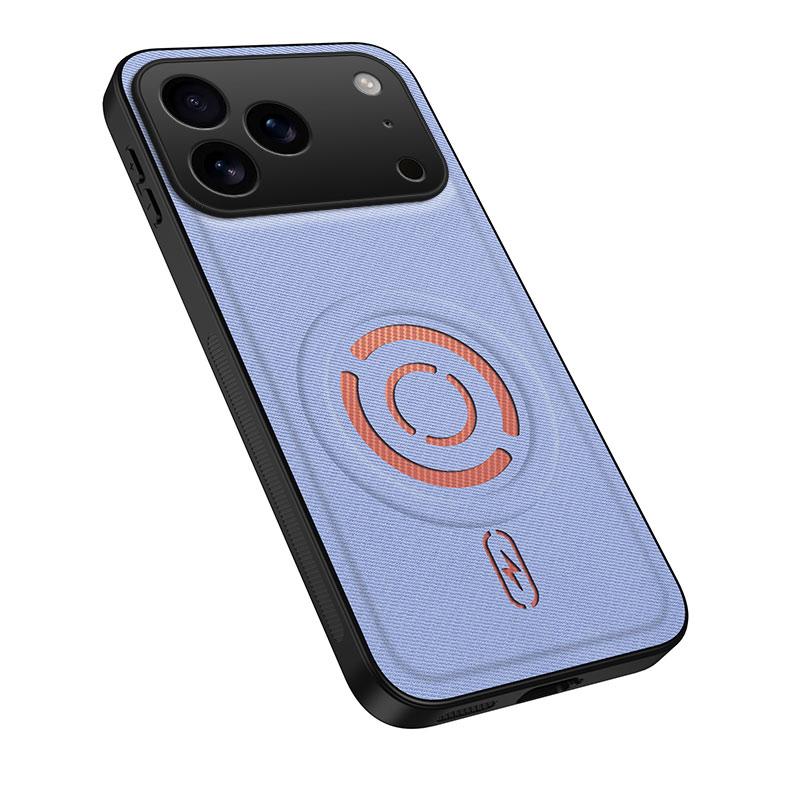 Compatible with iPhone 18 Pro Max WANLONFENG Tech Fabric Texture Magnetic PC Dual-Layer TPU Phone Case - Blue
