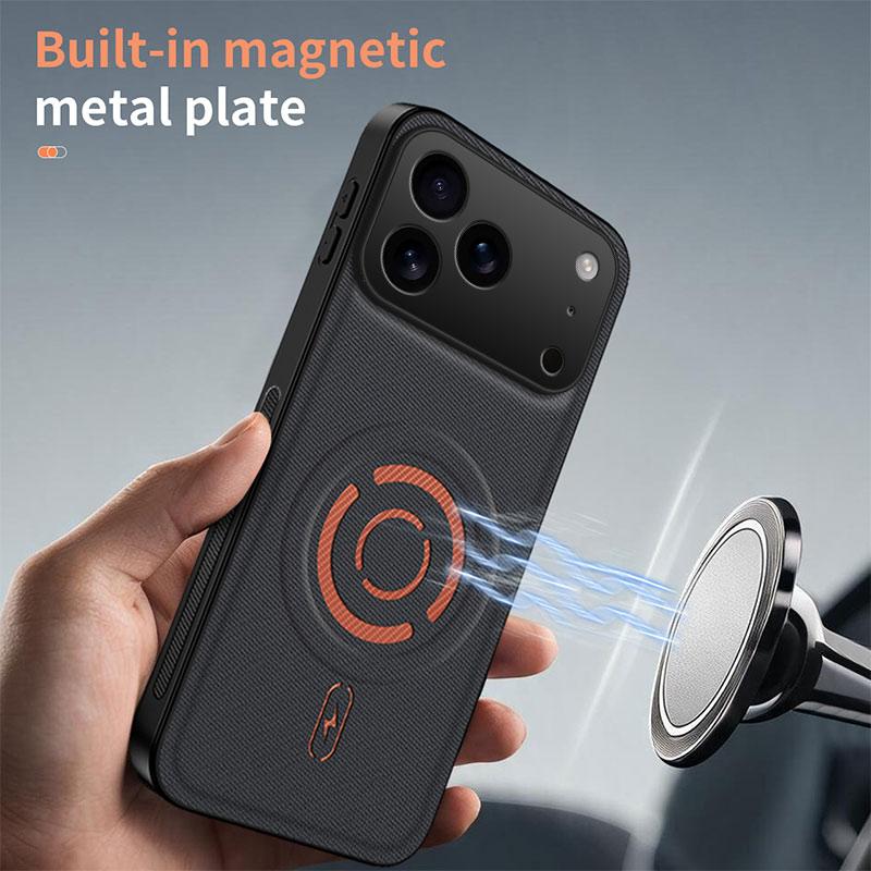 Compatible with iPhone 18 Pro Max WANLONFENG Tech Fabric Texture Magnetic Phone Case with 2pcs Screen Films - Black