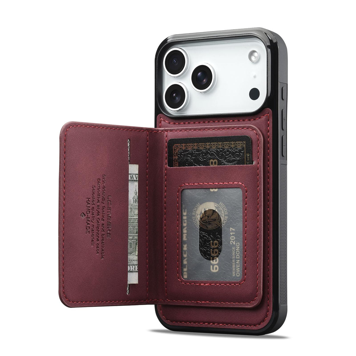 Compatible with iPhone 18 Pro Max & 17 Pro Max LC.IMEEKE L7 Series RFID Card Bag Magnetic Phone Case - Red
