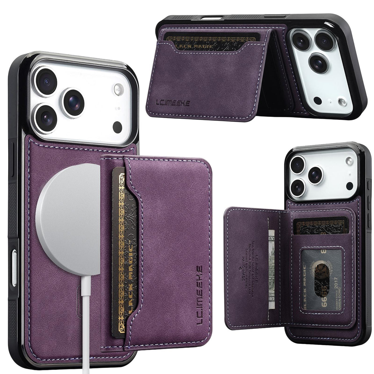Compatible with iPhone 18 Pro Max & 17 Pro Max LC.IMEEKE L7 Series RFID Card Bag Magnetic Phone Case - Purple