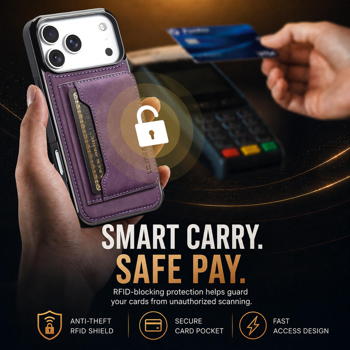 Compatible with iPhone 18 Pro Max & 17 Pro Max LC.IMEEKE L7 Series RFID Card Bag Magnetic Phone Case - Purple