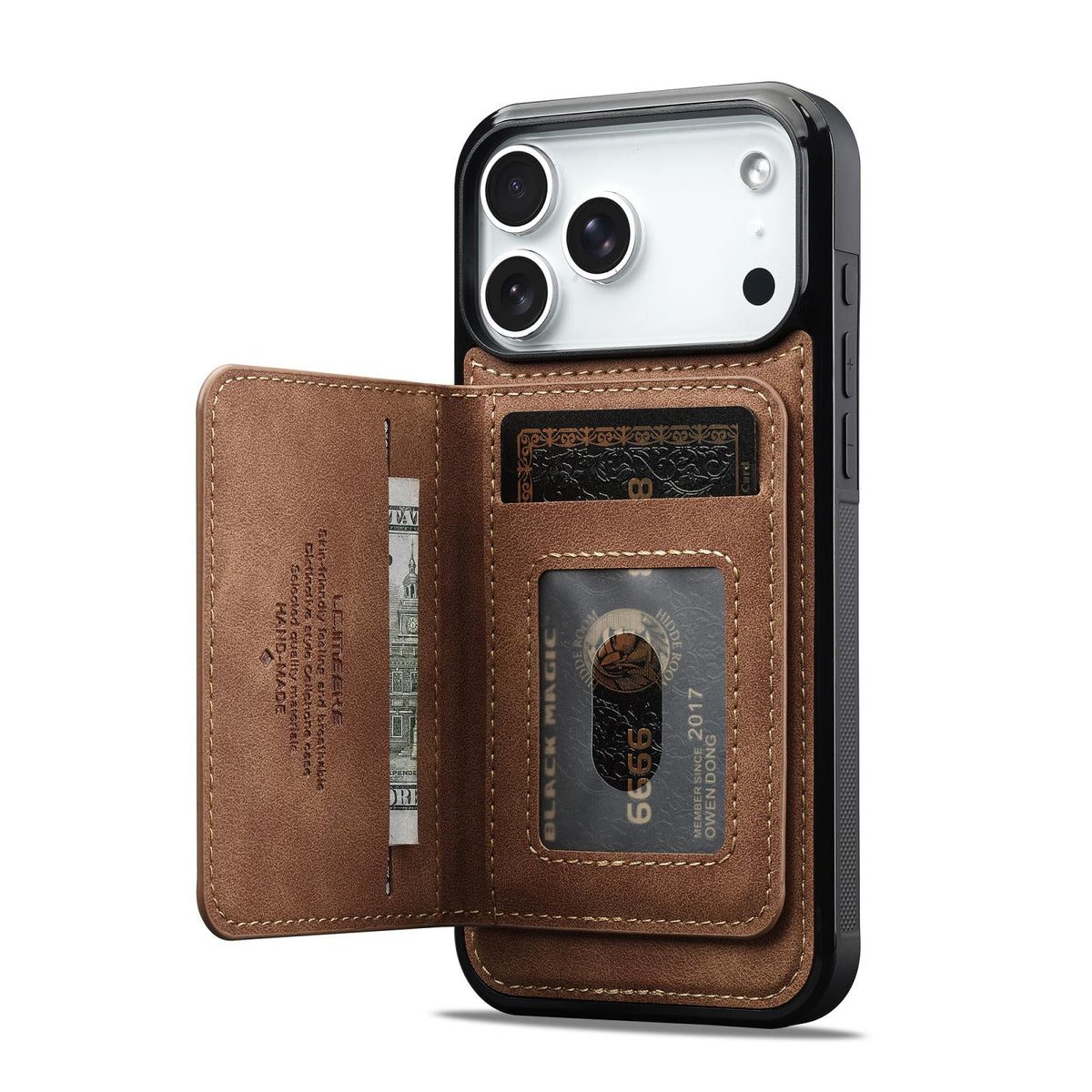 Compatible with iPhone 18 Pro Max & 17 Pro Max LC.IMEEKE L7 Series RFID Card Bag Magnetic Phone Case - Brown