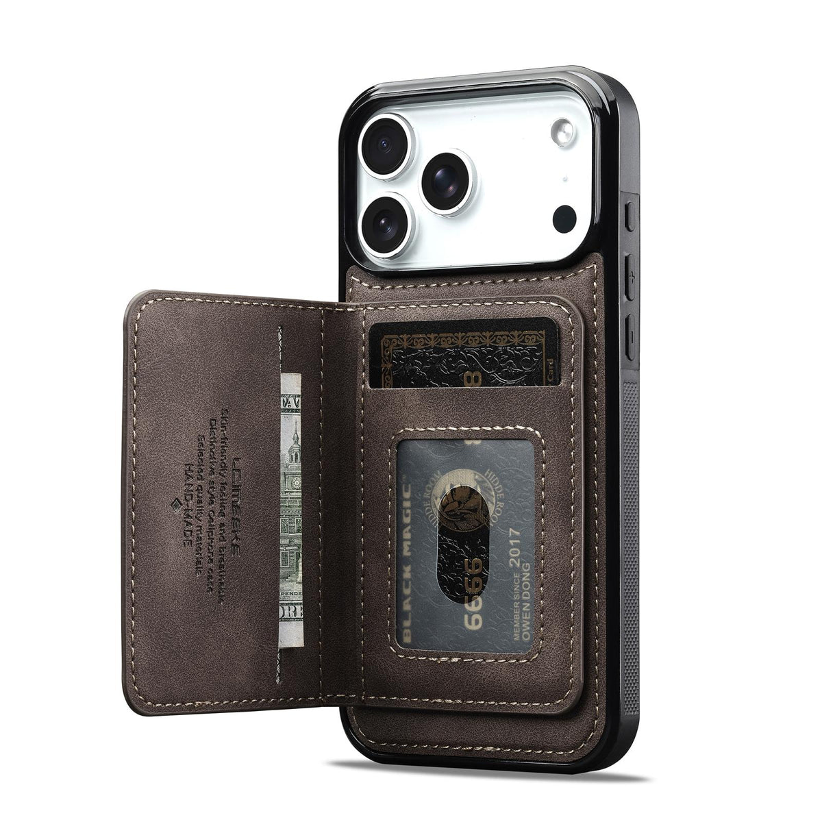 Compatible with iPhone 18 Pro & 17 Pro LC.IMEEKE L7 Series RFID Card Bag Magnetic Phone Case - Coffee