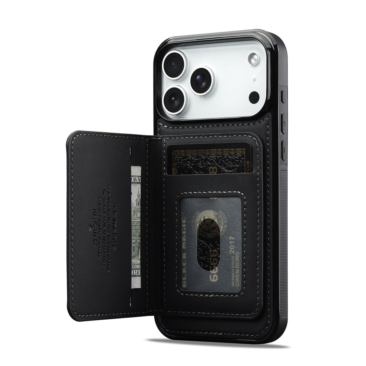 Compatible with iPhone 18 Pro & 17 Pro LC.IMEEKE L7 Series RFID Card Bag Magnetic Phone Case - Black