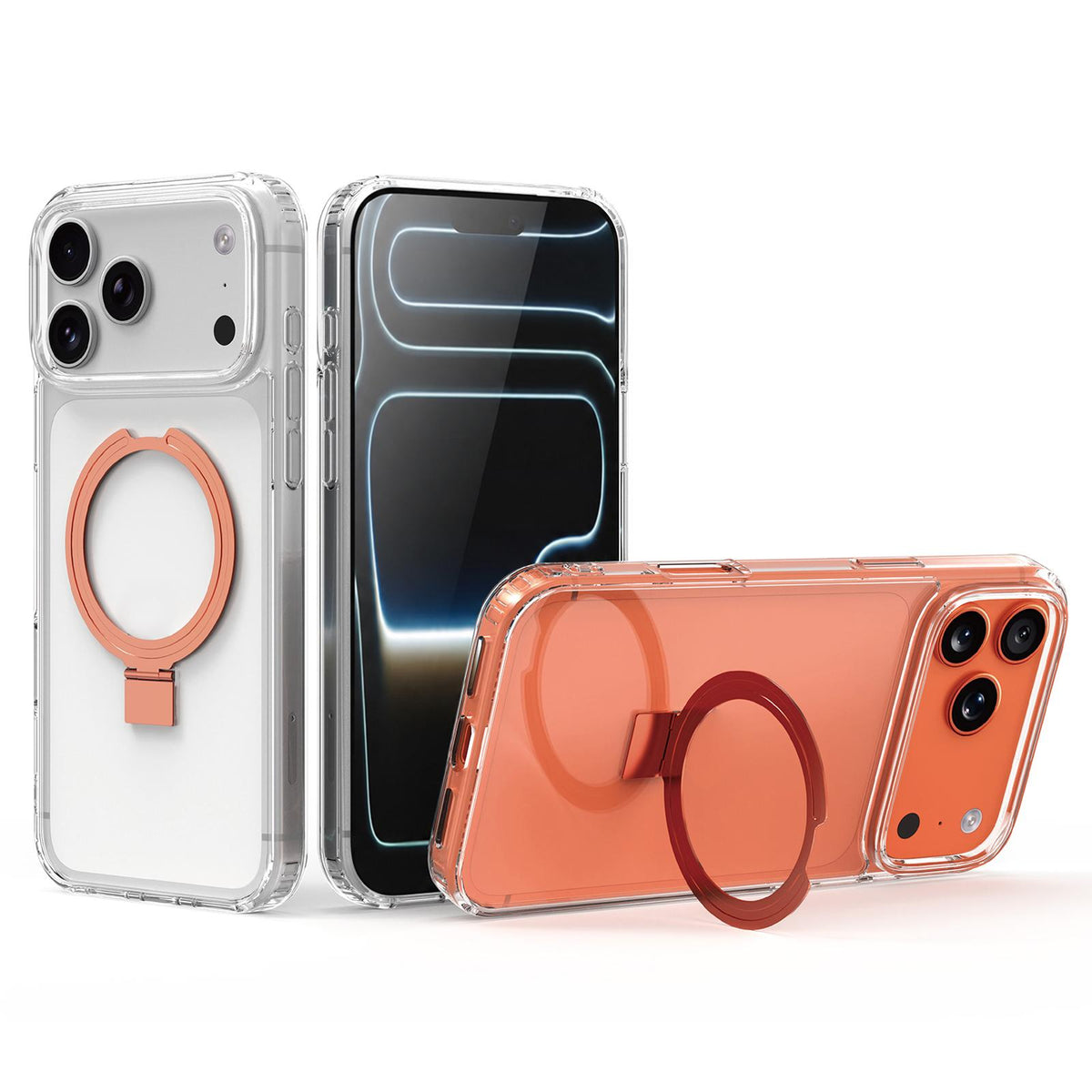 Compatible with iPhone 18 Pro & 17 Pro Four-corner Airbag Shockproof Acrylic PC Phone Case with Holder - Orange