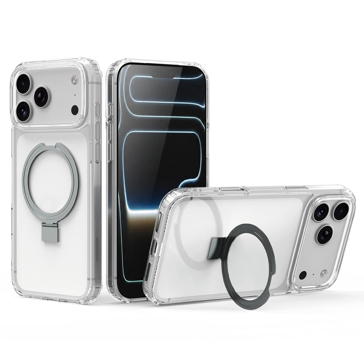 Compatible with iPhone 18 Pro & 17 Pro Four-corner Airbag Shockproof Acrylic PC Phone Case with Holder - Titanium Gray