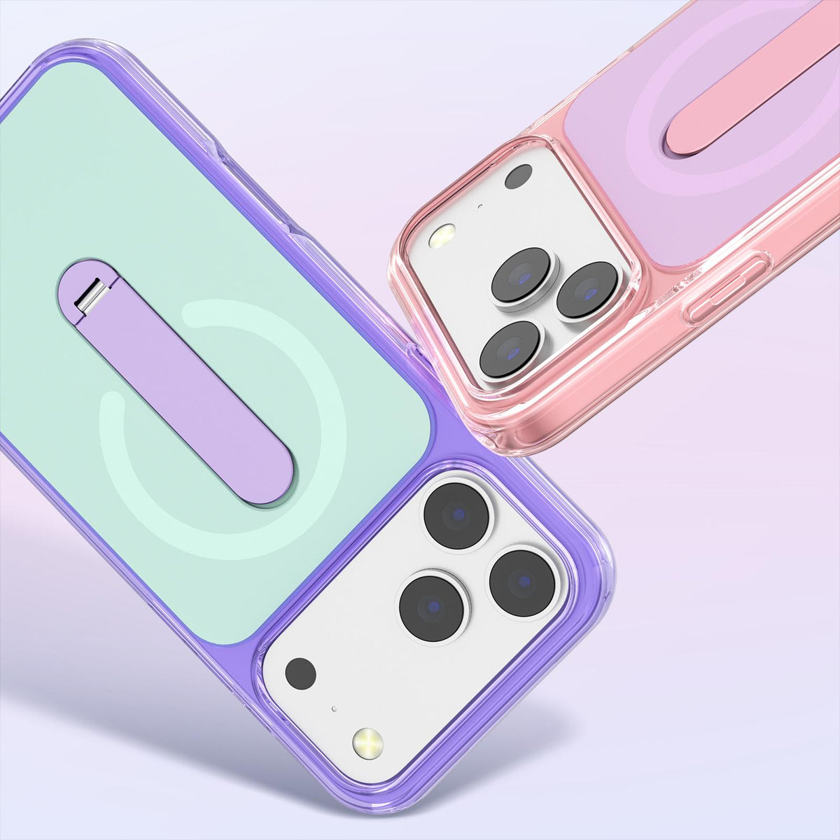 Compatible with iPhone 18 Pro Generation Color Block Silicone Magnetic Phone Case with 360 Degrees Holder - Purple