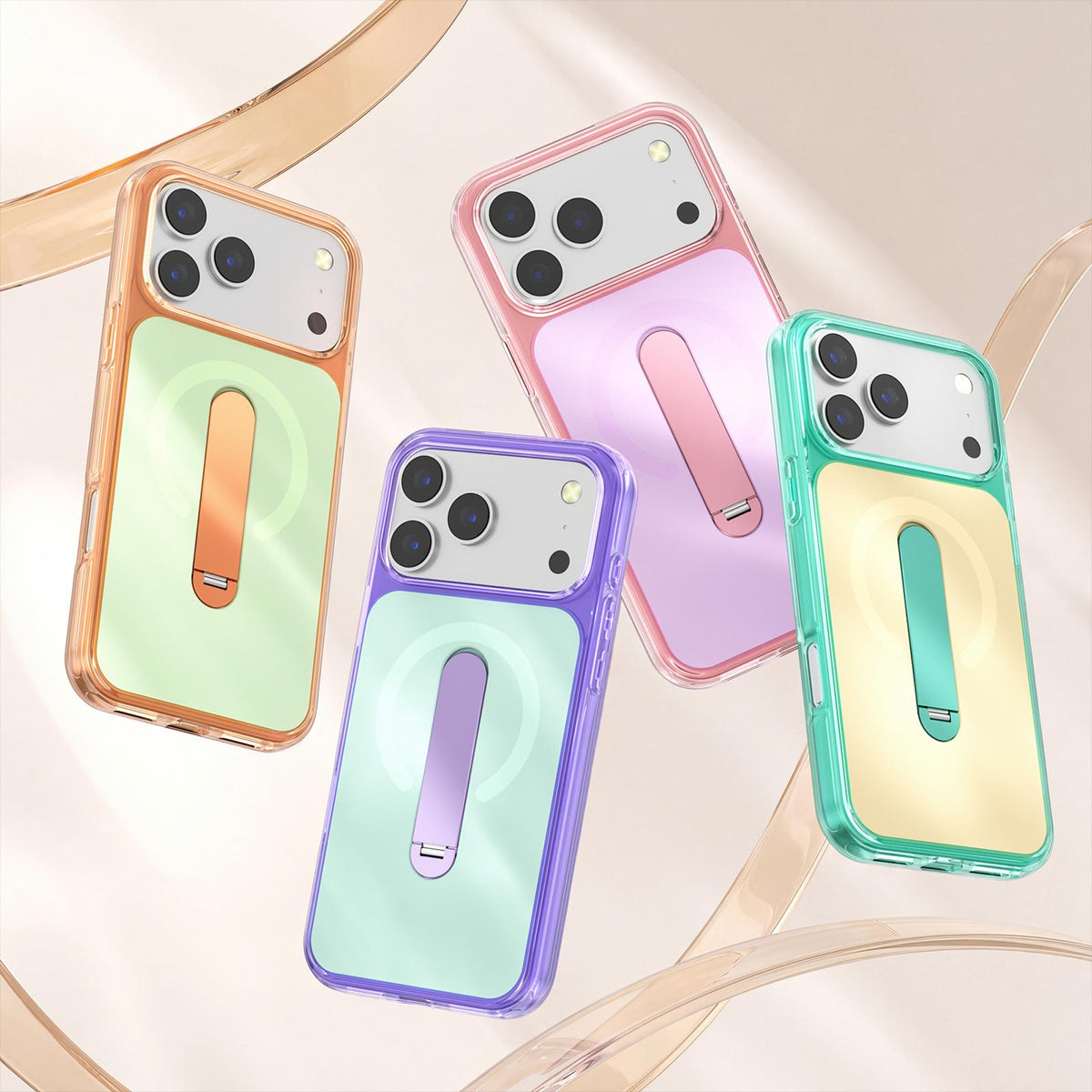 Compatible with iPhone 18 Pro Max Generation Color Block Silicone Magnetic Phone Case with 360 Degrees Holder - Green