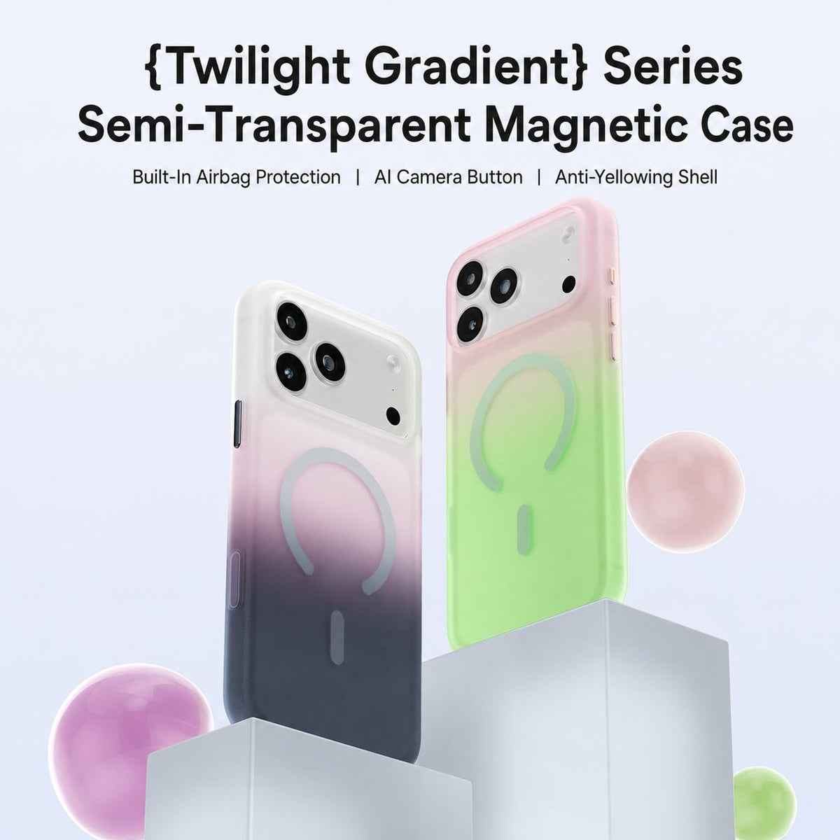 Compatible with iPhone 18 Pro Max Twilight Gradient Magnetic Phone Case - Sky Cyan