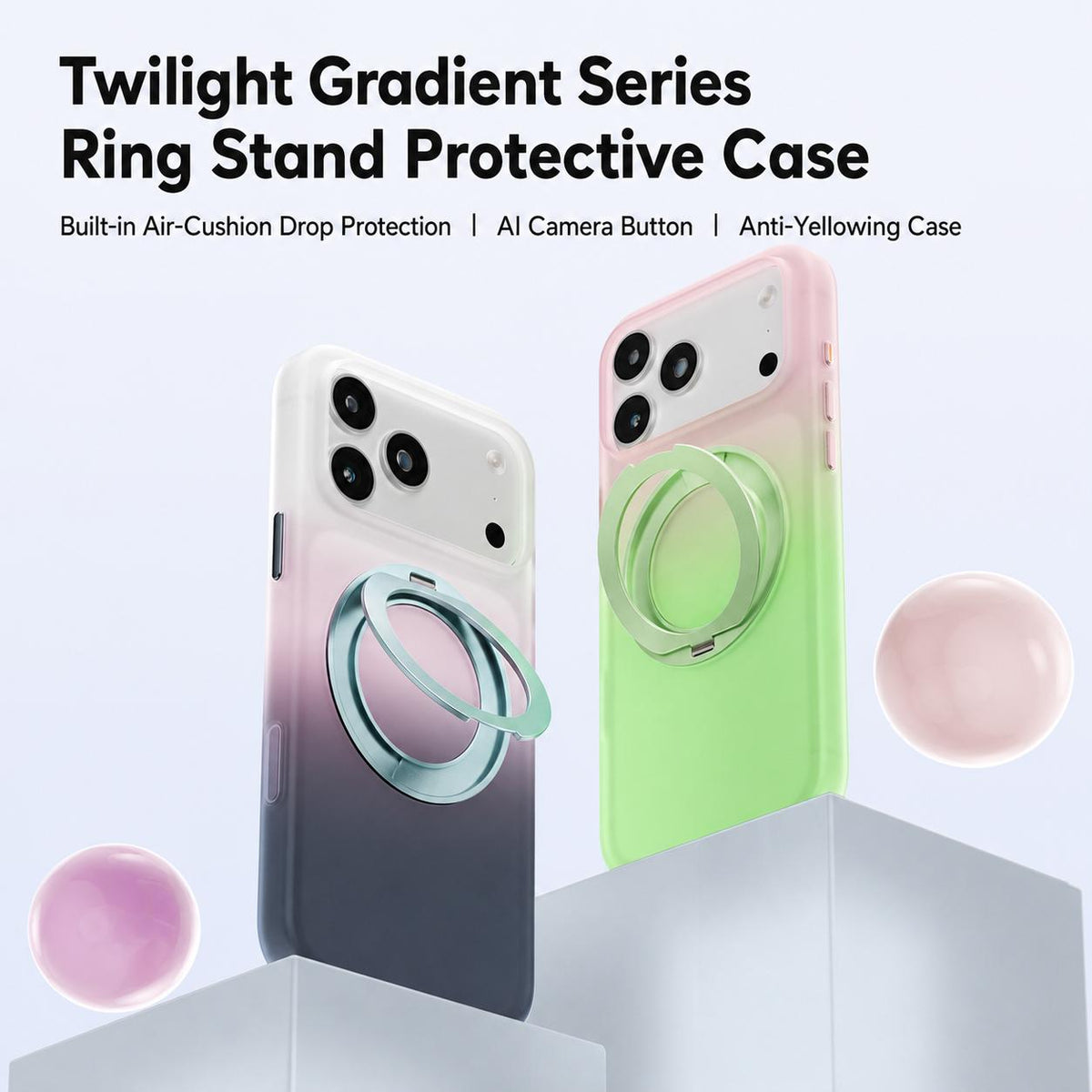 Compatible with iPhone 18 Pro Max Twilight Gradient 360 rotation Holder Magnetic Phone Case - Sky Cyan
