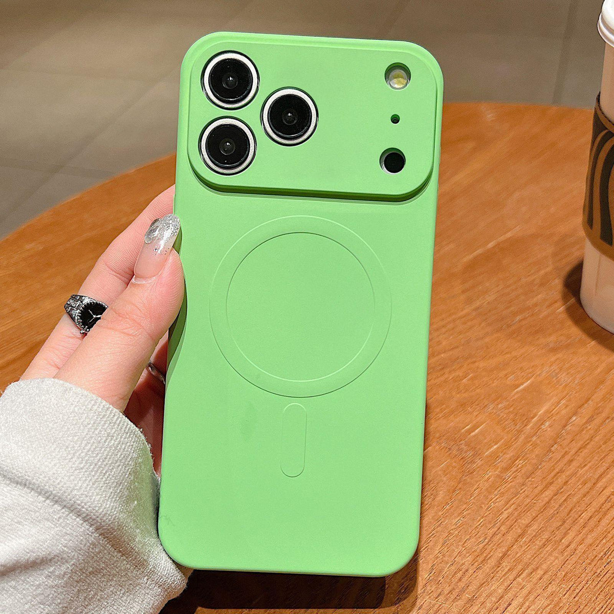 Compatible with iPhone 18 Pro Max Solid Color Liquid Silicone MagSafe Magnetic Phone Case - Matcha Green