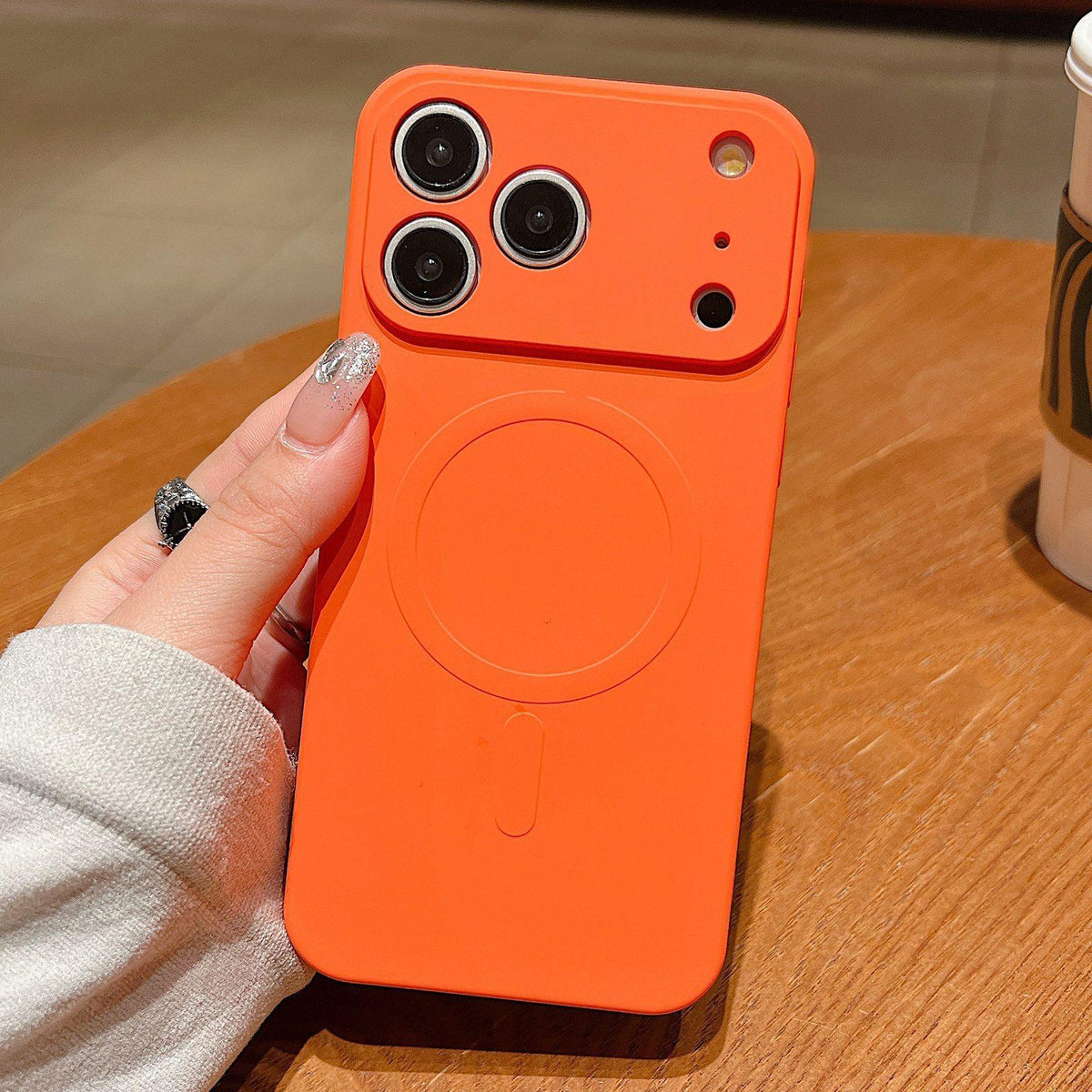 Compatible with iPhone 18 Pro Max Solid Color Liquid Silicone MagSafe Magnetic Phone Case - Orange