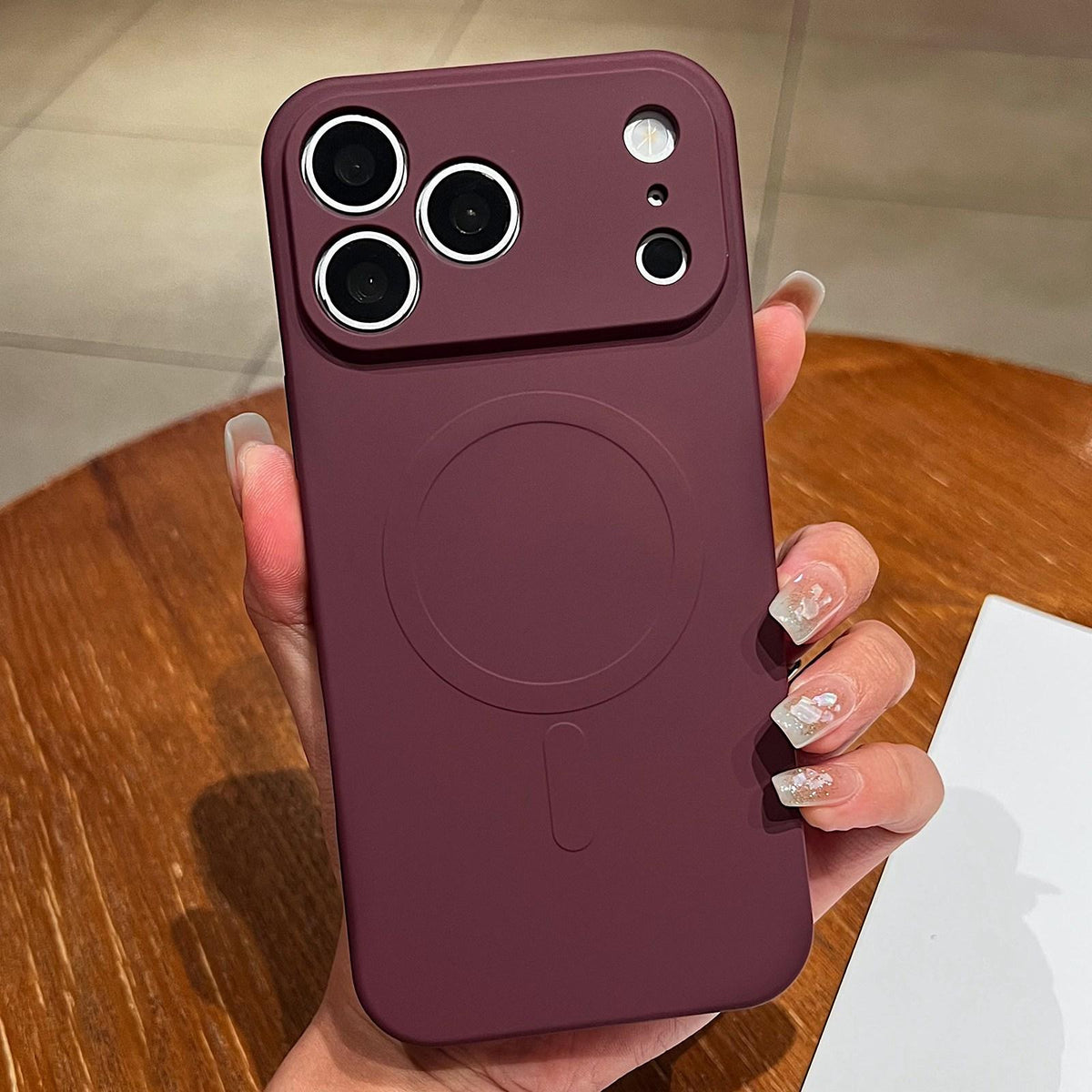 Compatible with iPhone 18 Pro Max Solid Color Liquid Silicone MagSafe Magnetic Phone Case - Plum