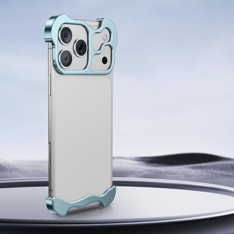 Compatible with iPhone 18 Pro Frameless Metal Corner Pad Phone Case with Lens Film - Light Blue