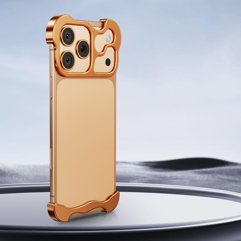 Compatible with iPhone 18 Pro Max Frameless Metal Corner Pad Phone Case with Lens Film - Orange