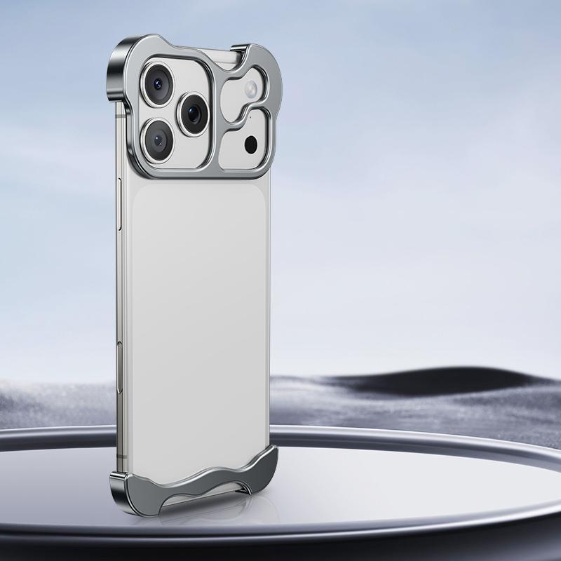 Compatible with iPhone 18 Pro Max Frameless Metal Corner Pad Phone Case with Lens Film - Titanium Gray