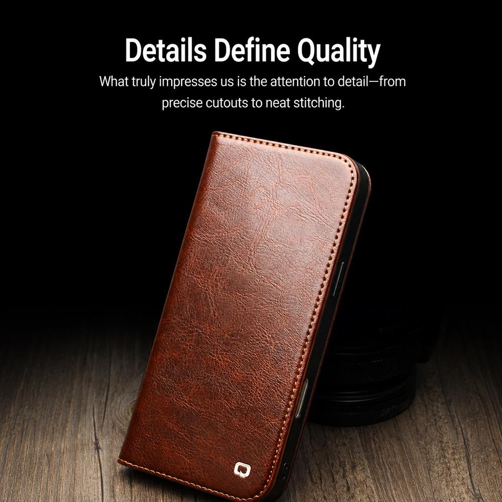 Compatible with iPhone 18 Pro Max QIALINO Classic Leather Phone Case - Black