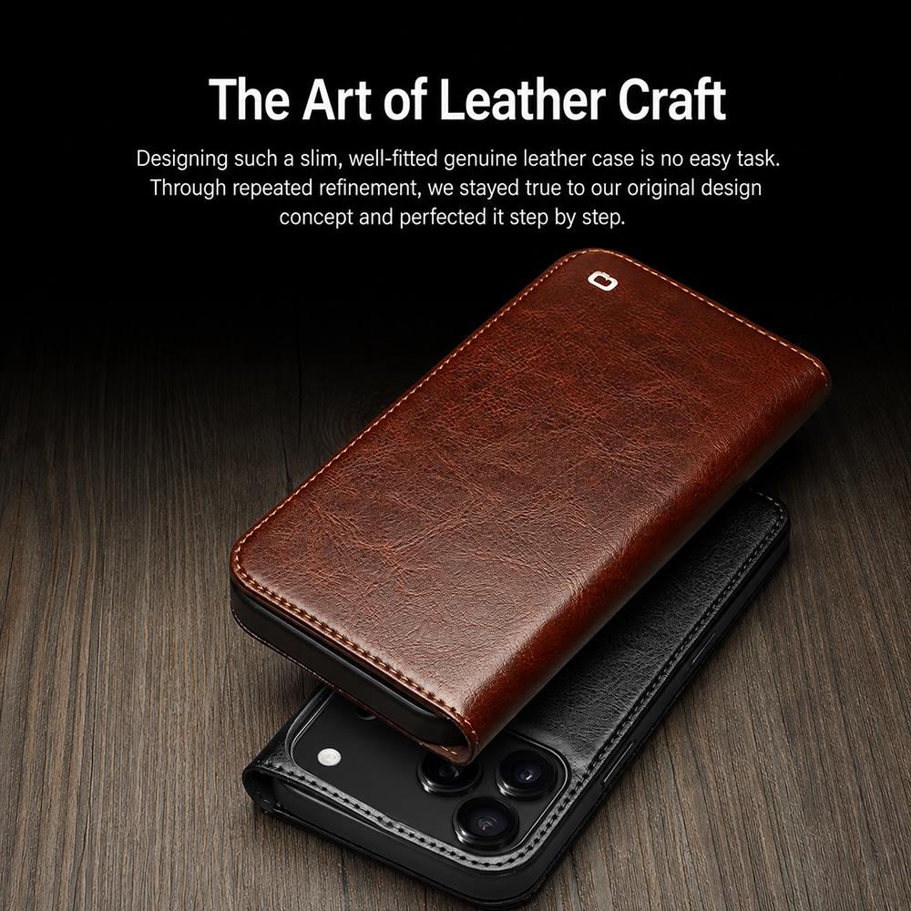 Compatible with iPhone 18 Pro Max QIALINO Classic Leather Phone Case - Black