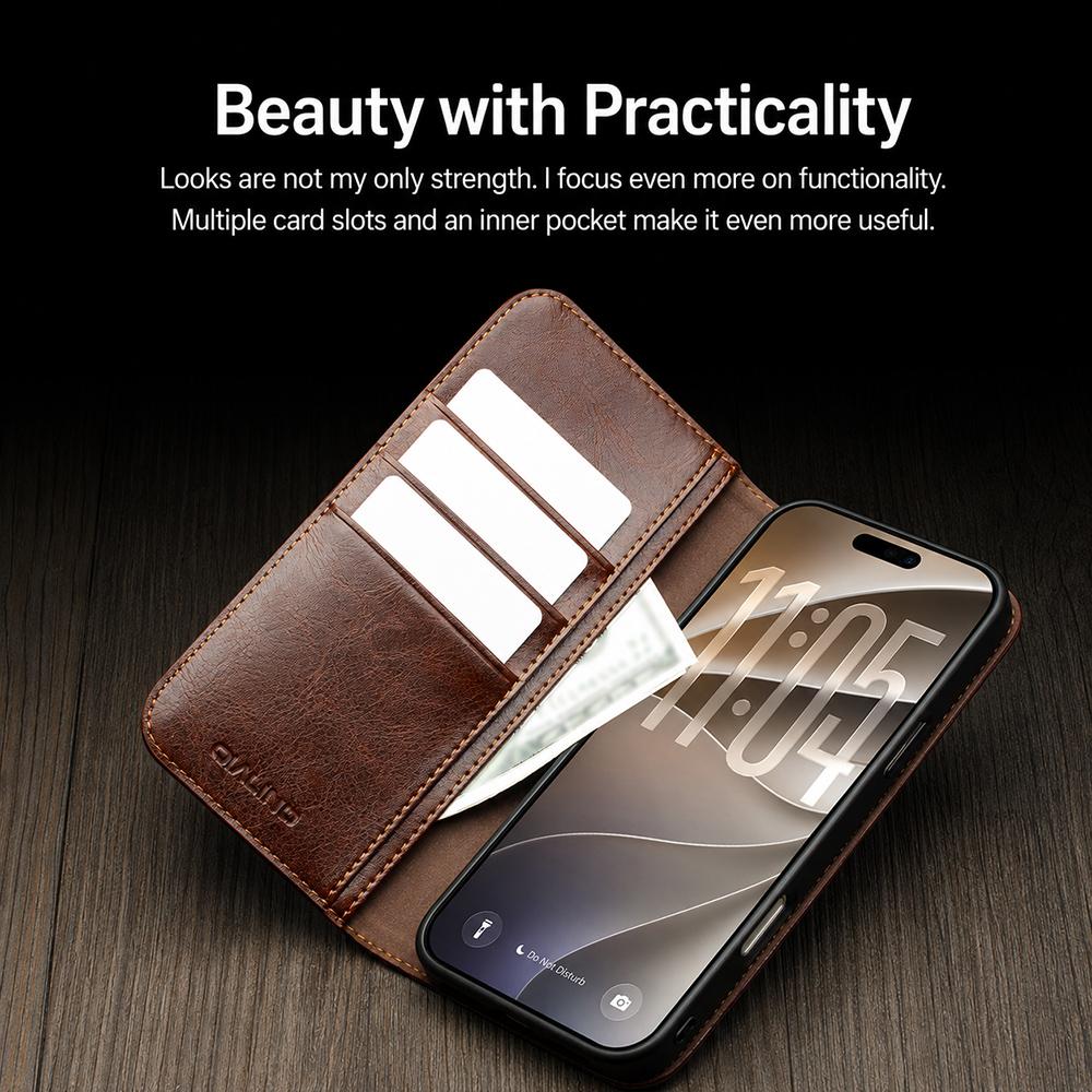 Compatible with iPhone 18 Pro Max QIALINO Classic Leather Phone Case - Black