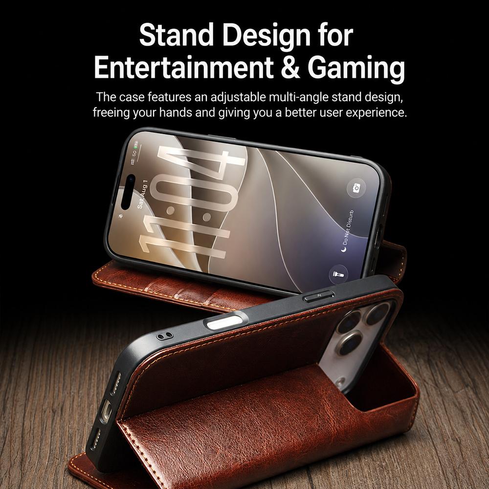 Compatible with iPhone 18 Pro Max QIALINO Classic Leather Phone Case - Black