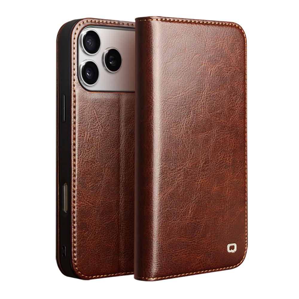 Compatible with iPhone 18 Pro Max QIALINO Classic Leather Phone Case - Brown