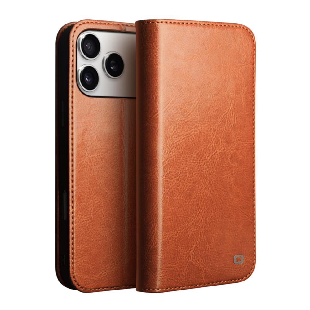 Compatible with iPhone 18 Pro Max QIALINO Classic Leather Phone Case - Light Brown