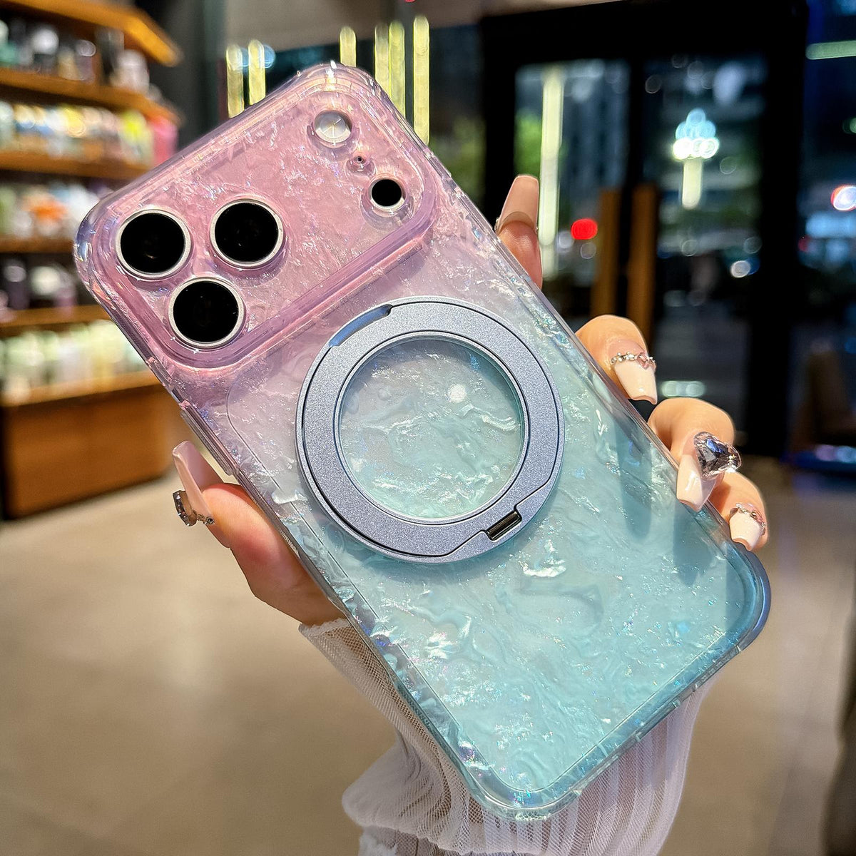 Compatible with iPhone 18 Pro Ice Shell 360 Magnetic Holder Phone Case - Blue Purple