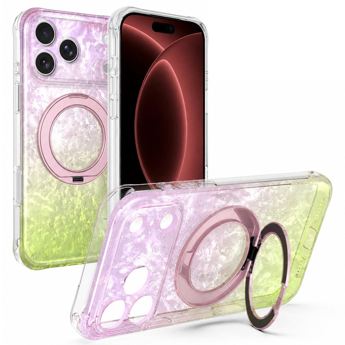 Compatible with iPhone 18 Pro Max Ice Shell 360 Magnetic Holder Phone Case - Pink Lemon